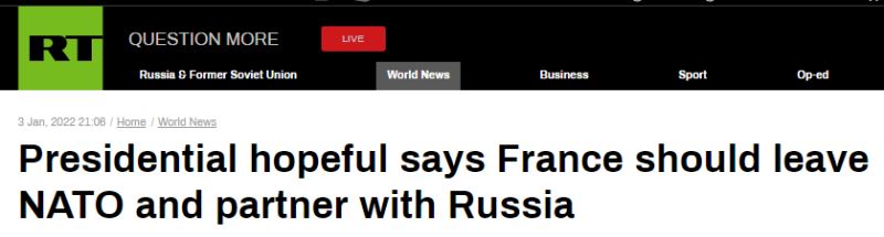 法国总统候选人梅朗雄：支持法国退出北约，将俄罗斯视为伙伴
