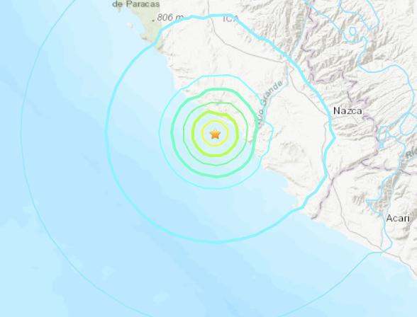 秘鲁西南附近海域发生5.6级地震 震源深度10千米