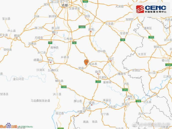 四川内江市威远县发生3.6级地震 震源深度12千米